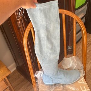 Kentucky Blue Denim Thigh-high boots